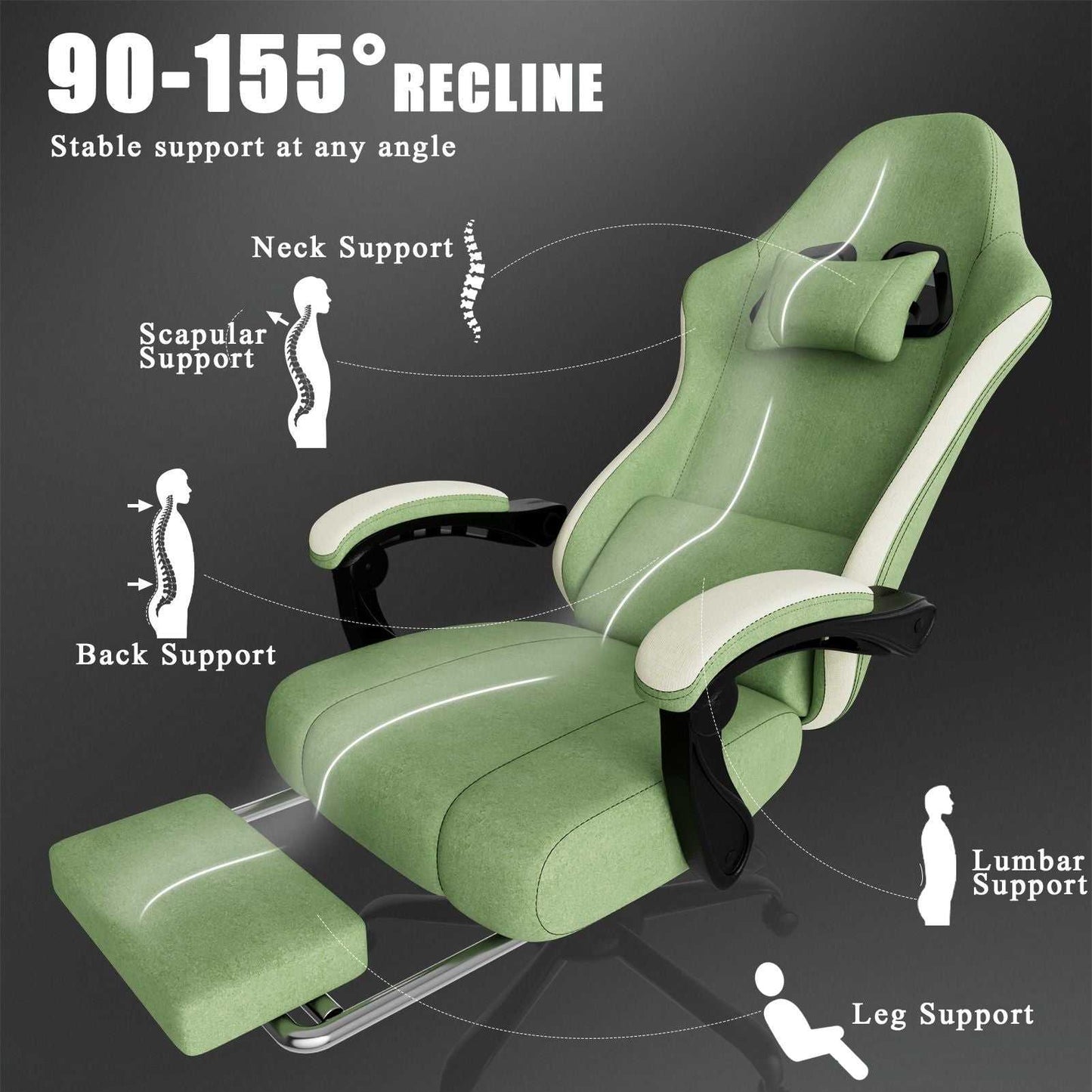Ergonomic Gaming Chair with Pocketed Spring Cushion, Breathable Fabric Computer Chair with Footrest, Adjustable Lumbar Support Video Game Chair for Adults (Fabric) - luxuryhomedecoridea.com