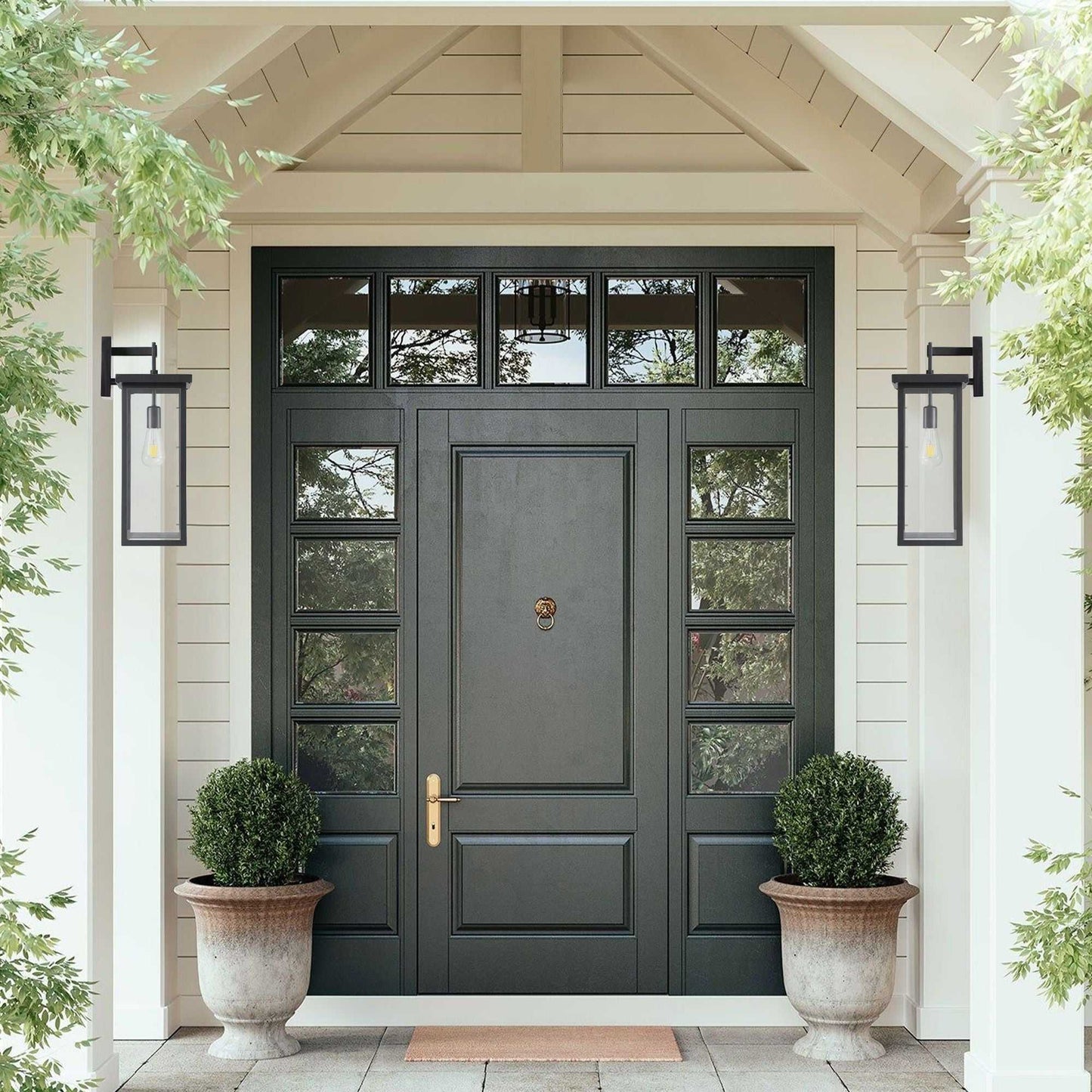 20"(H) Set of 2 Modern Outdoor Wall Lanterns with Black Metal Frame and Clear Glass, Weatherproof Wall Sconces for Porch, Garage, or Entryway Lighting, E26 Bulb Compatible (No Bulbs) - luxuryhomedecoridea.com