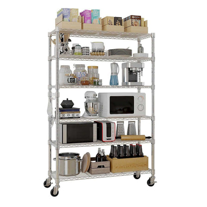 6 Tier Removable and Freely Adjustable NSF Certified Wire Shelving Unit with Wheels Heavy Duty Metal Storage Rack for Kitchen Garage Pantry Commercial Use 48x18x72 Inches Silver - luxuryhomedecoridea.com