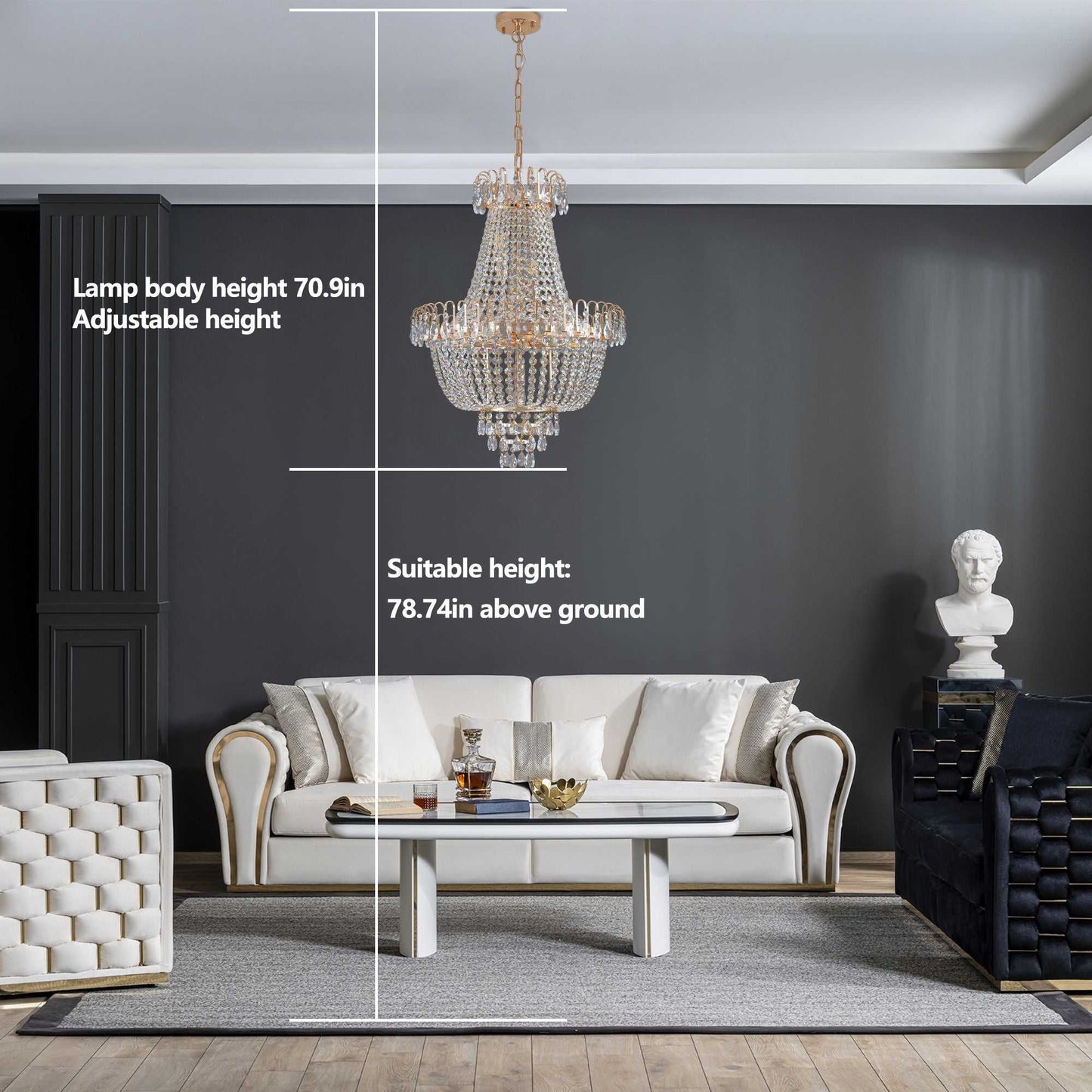 (Same as W1340P143189)Gold Crystal Chandeliers,Large Contemporary Luxury Ceiling Lighting for Living Room Dining Room Bedroom Hallway (Without Bulb) - luxuryhomedecoridea.com