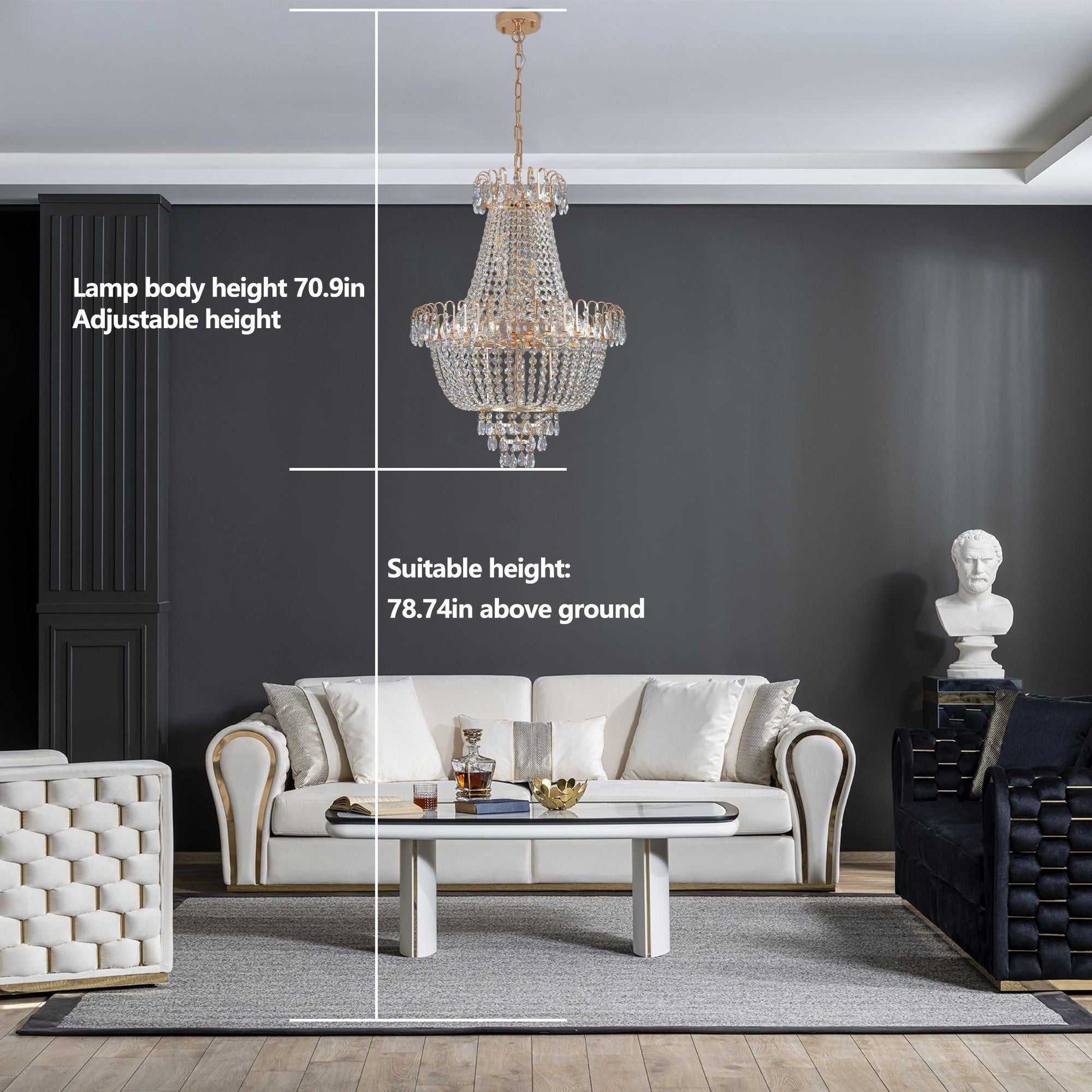 (Same as W1340P143189)Gold Crystal Chandeliers,Large Contemporary Luxury Ceiling Lighting for Living Room Dining Room Bedroom Hallway (Without Bulb) - luxuryhomedecoridea.com