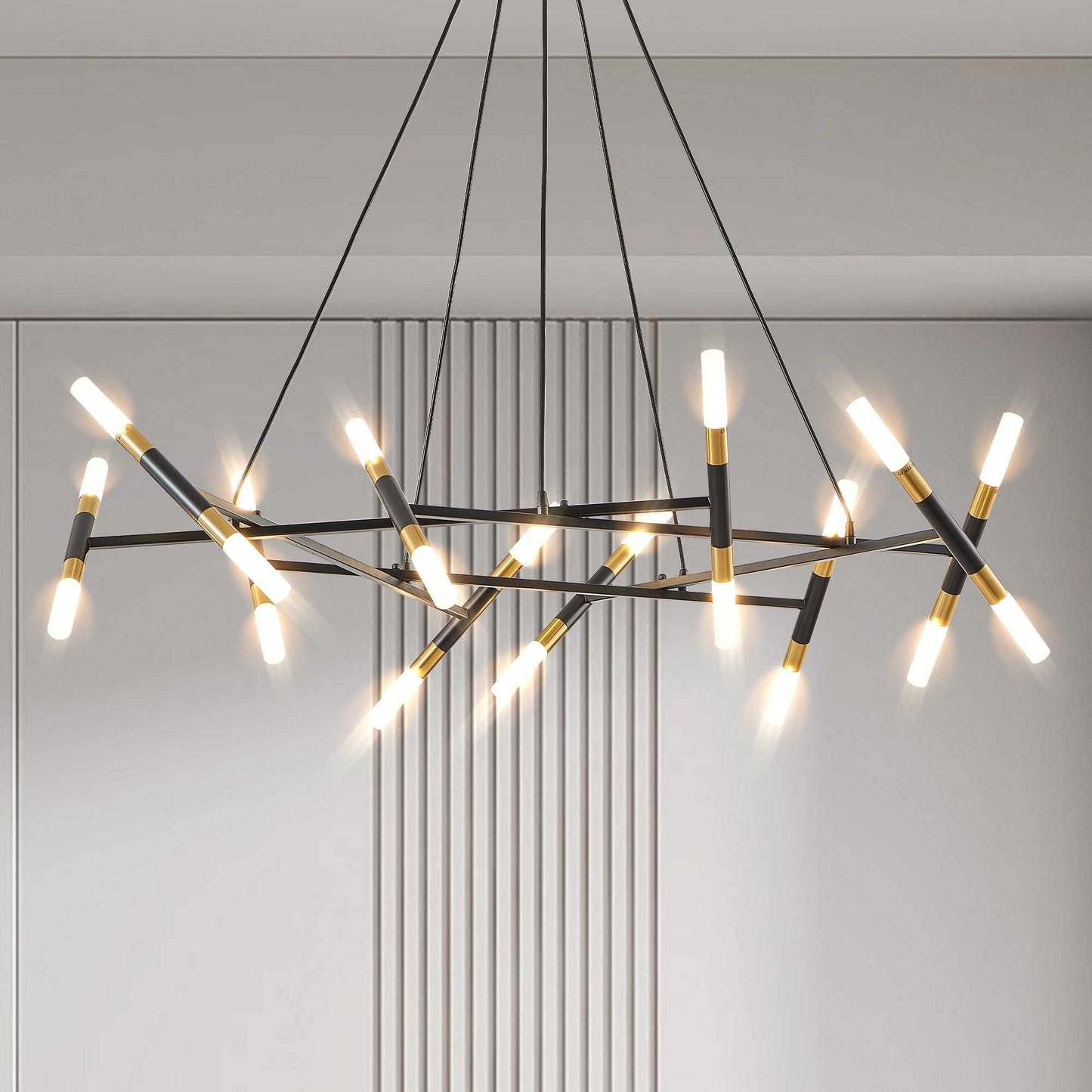 41" Black & Golden Modern Chandelier Light Fixture, Branch Design with Frosted Tubes, Black Cords, Adjustable Height Pendant Light for Dining Room, Living Room, or Kitchen Island (Bulb Not Included) - luxuryhomedecoridea.com