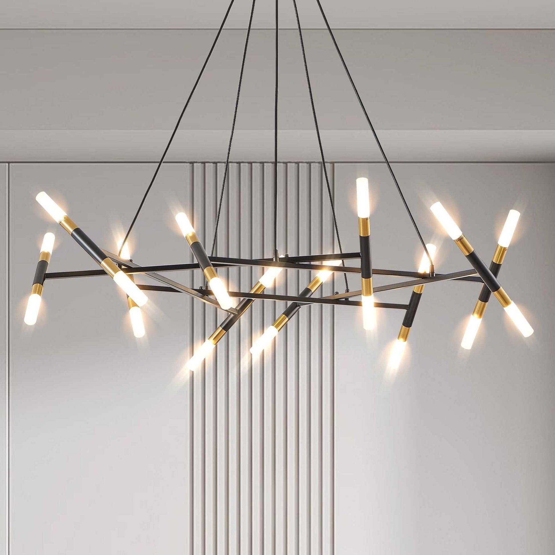 41" Black & Golden Modern Chandelier Light Fixture, Branch Design with Frosted Tubes, Black Cords, Adjustable Height Pendant Light for Dining Room, Living Room, or Kitchen Island (Bulb Not Included) - luxuryhomedecoridea.com