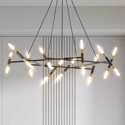 41" Black & Golden Modern Chandelier Light Fixture, Branch Design with Frosted Tubes, Black Cords, Adjustable Height Pendant Light for Dining Room, Living Room, or Kitchen Island (Bulb Not Included) - luxuryhomedecoridea.com
