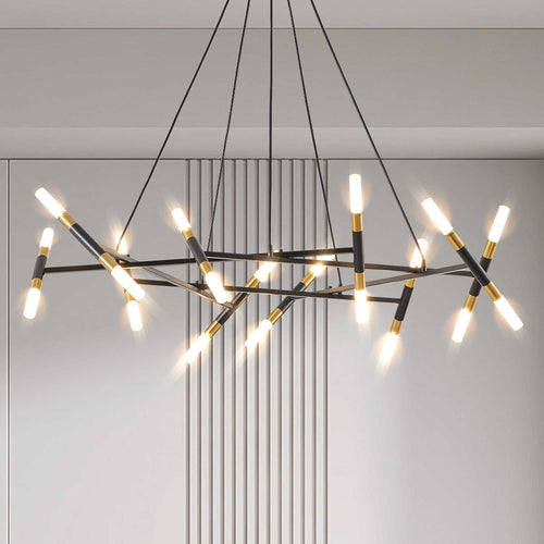 41" Black & Golden Modern Chandelier Light Fixture, Branch Design with Frosted Tubes, Black Cords, Adjustable Height Pendant Light for Dining Room, Living Room, or Kitchen Island (Bulb Not Included) - luxuryhomedecoridea.com