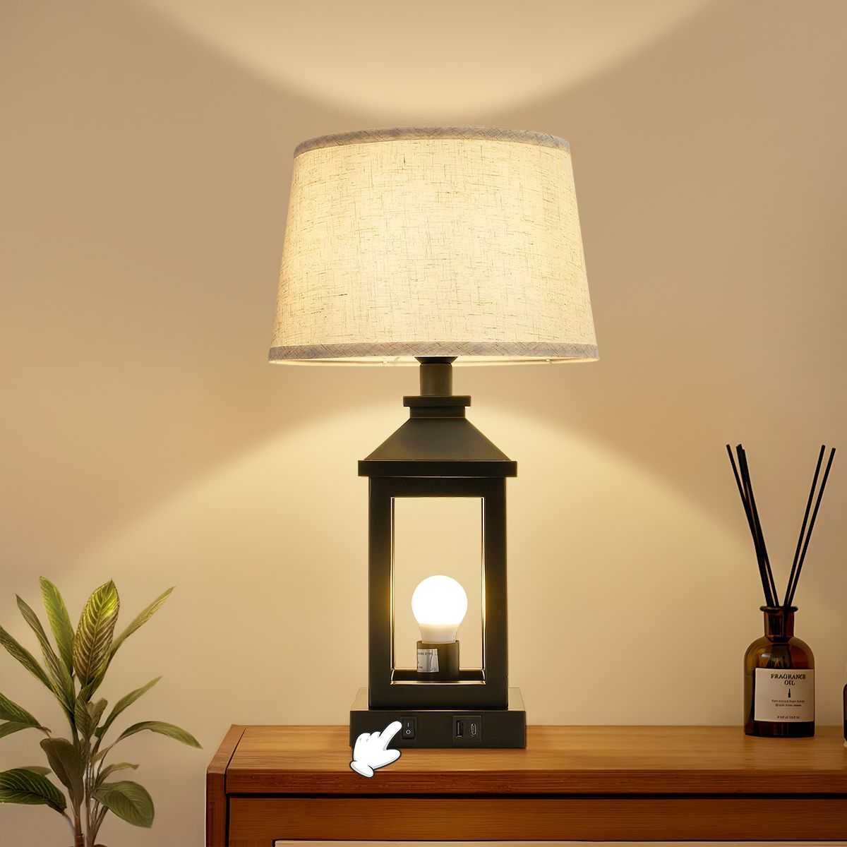 20.5in Black Farmhouse Bedside Table Lamp for Living Room, 3-Way Dimmable Touch Control Modern Nightstand Lamp with 2 Light for Bedroom, Home, Office(Bulbs Included) - luxuryhomedecoridea.com