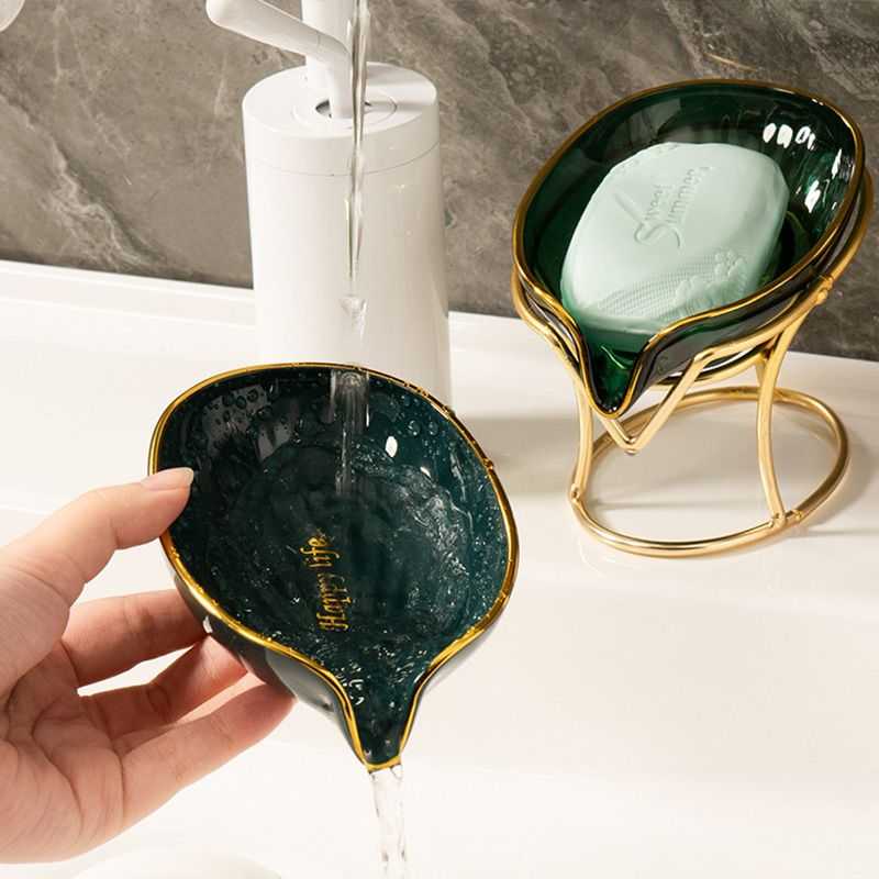 Luxury Soap Case Leaf Shape Iron Art Holder Bathroom Drain Soap Storage Dish Container Non-slip Draining Tray Bath Organizer - luxuryhomedecoridea.com