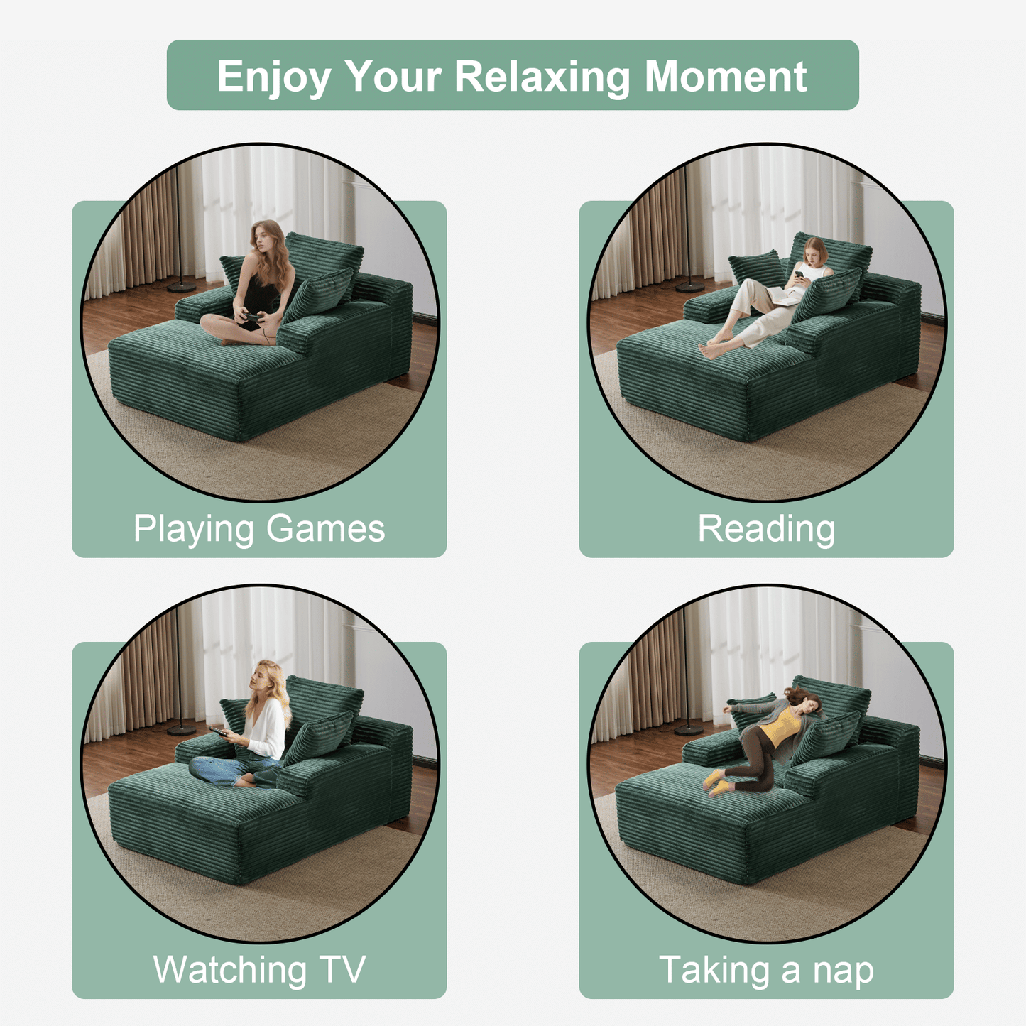 Double Chaise Lounge Chair Indoor,Oversized Upholstered Sleeper Cloud Couch,Deep Seat Luxury Sofa Bed,Sectional Sofa Chaise Love-seat,Corduroy Reading Chair for Living Room,No Assembly Required - luxuryhomedecoridea.com