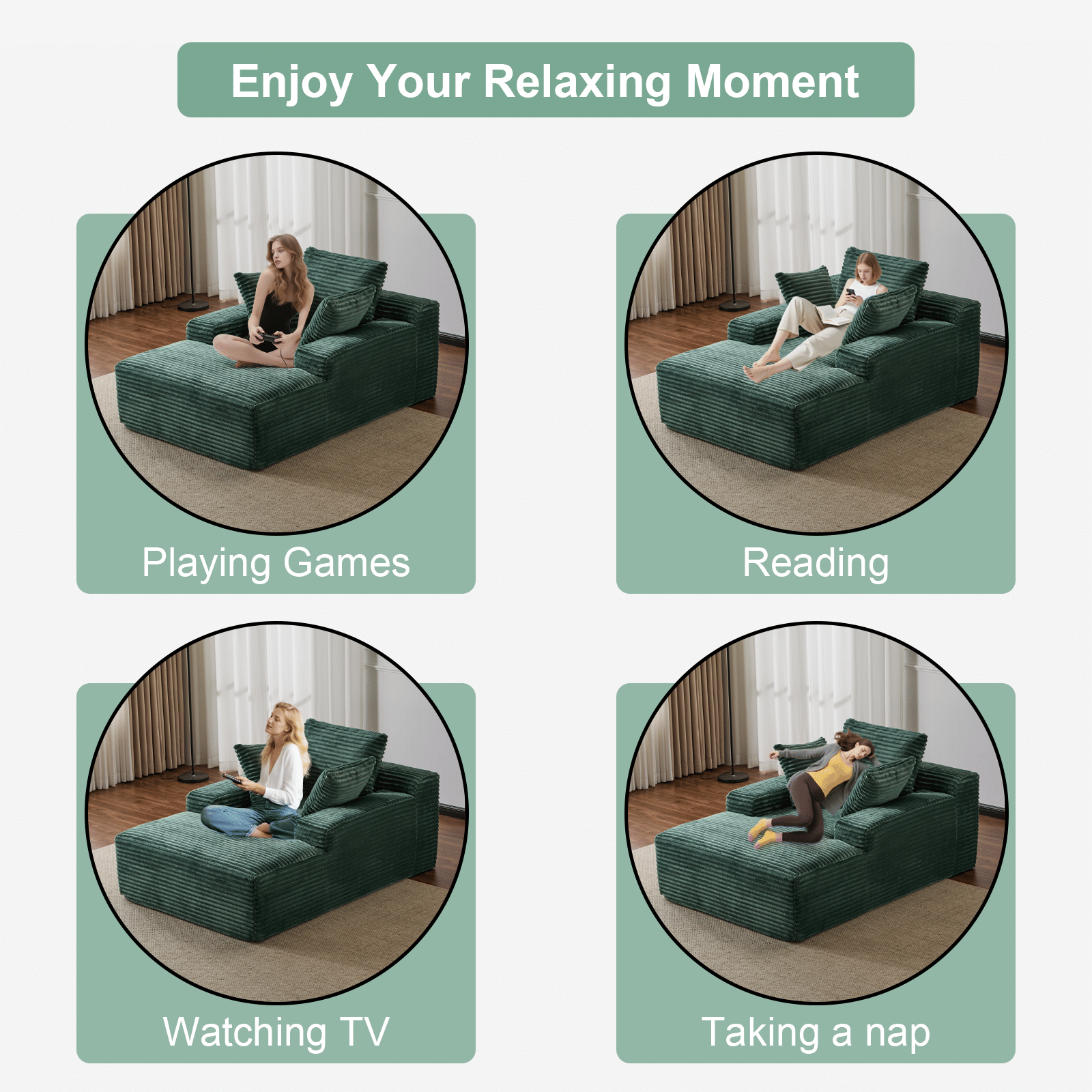 Double Chaise Lounge Chair Indoor,Oversized Upholstered Sleeper Cloud Couch,Deep Seat Luxury Sofa Bed,Sectional Sofa Chaise Love-seat,Corduroy Reading Chair for Living Room,No Assembly Required - luxuryhomedecoridea.com