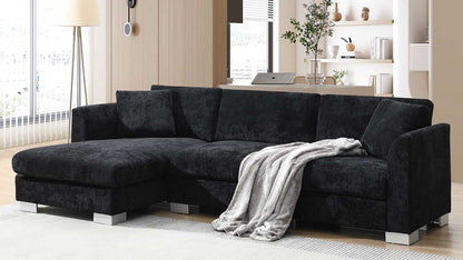 [VIDEO provided][New] 96*56" Modern Cloud Sectional Sofa,L-shaped Luxury Couch Set with 2 Free pillows,4-seat Chenille Indoor Furniture with Oversized Chaise for Living Room,Apartment,Office,3 Colors - luxuryhomedecoridea.com