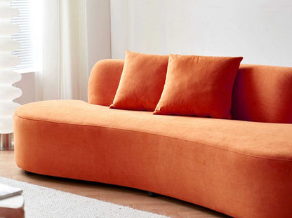 90" Curved Sofa with Throw Pillows, 4 Seater Luxury Velvet Couch with Half Moon Design and High-Density Foam, Ideal for Modern Living Room, Office & Apartment, Red Orange - luxuryhomedecoridea.com