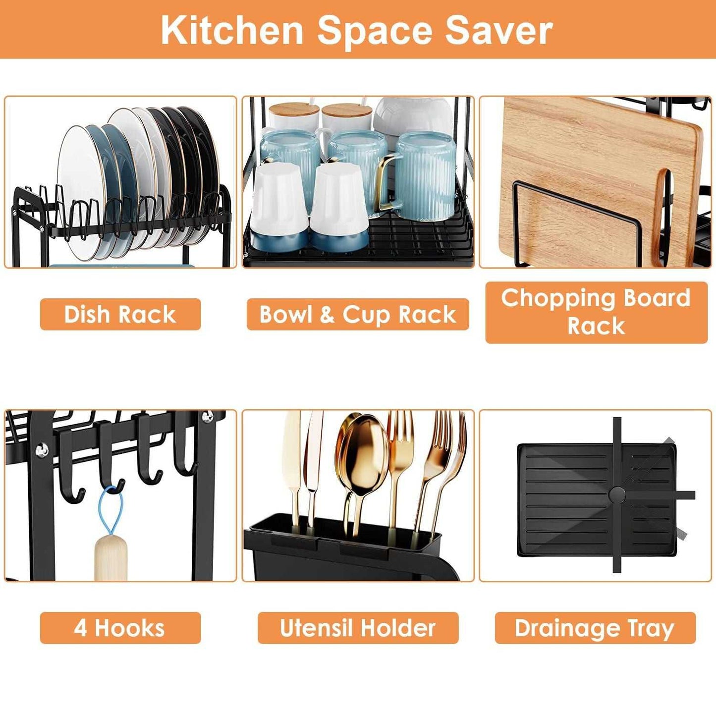 2-Tier Dish Drying Rack for Kitchen Counter Space Saving Rustproof Dish Rack with Drainboard Detachable Kitchen Drainer Organizer Set - luxuryhomedecoridea.com