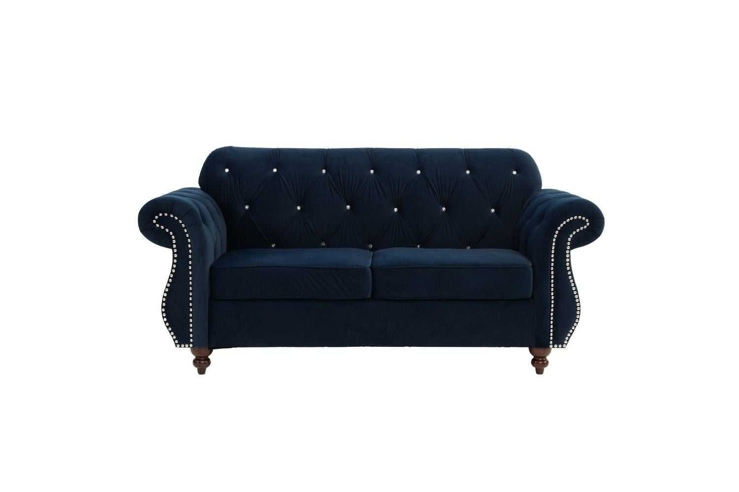 Formal Luxury Look 1pc Indigo Velvet Loveseat w Pillows Living Room Furniture 2-Seat Couch - luxuryhomedecoridea.com