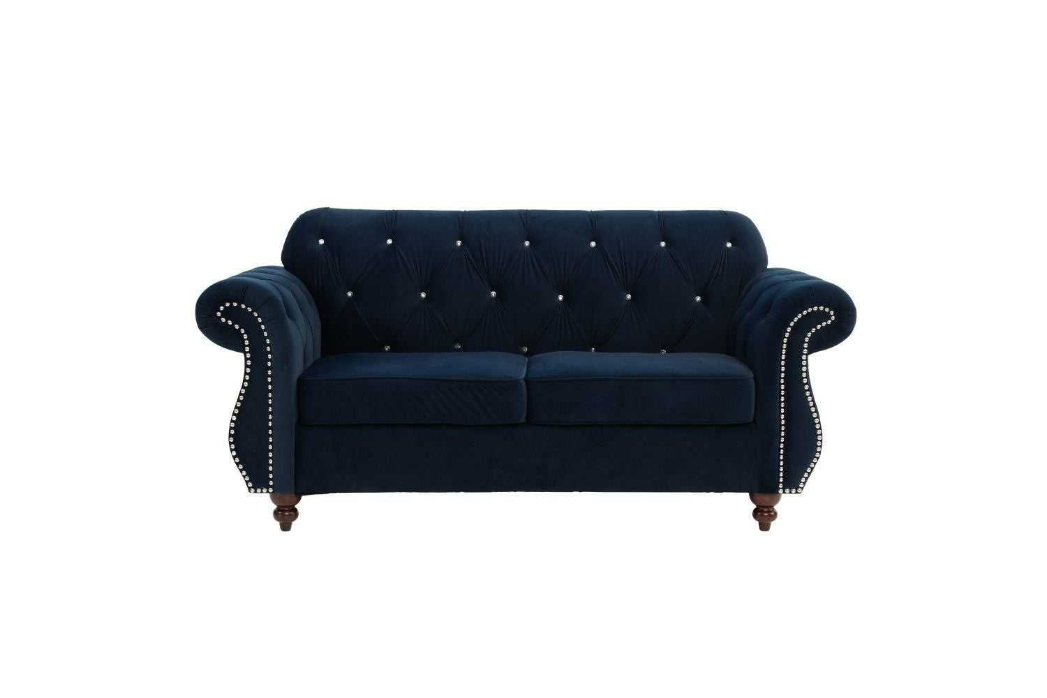 Formal Luxury Look 1pc Indigo Velvet Loveseat w Pillows Living Room Furniture 2-Seat Couch - luxuryhomedecoridea.com