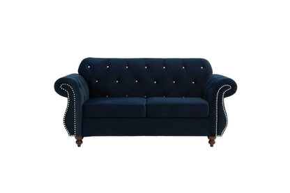 Formal Luxury Look 1pc Indigo Velvet Loveseat w Pillows Living Room Furniture 2-Seat Couch - luxuryhomedecoridea.com