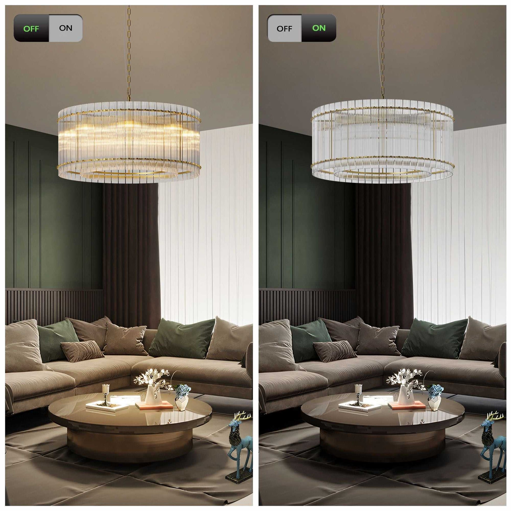 37" Modern Gold Round Chandelier,2-Tier 8-Light Water Ripple Crystal Glass Chandeliers,for Dining Room,Living Room,Bedroom,High Ceiling,Foyer Entryway,Luxury Chandelier - luxuryhomedecoridea.com