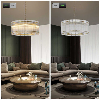 37" Modern Gold Round Chandelier,2-Tier 8-Light Water Ripple Crystal Glass Chandeliers,for Dining Room,Living Room,Bedroom,High Ceiling,Foyer Entryway,Luxury Chandelier - luxuryhomedecoridea.com