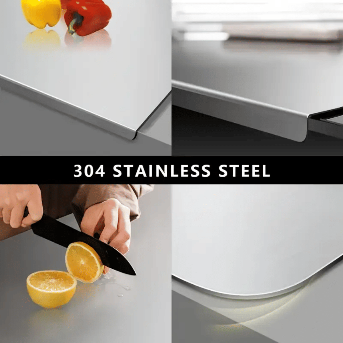 Stainless Steel Cutting Board with Lip for Kitchen Chopping Boards for Countertop Large Metal Cutting Board over Sink Suitable for Meat Fruits Vegetables Bread Noodle and Pizza Bamboo Knives - luxuryhomedecoridea.com