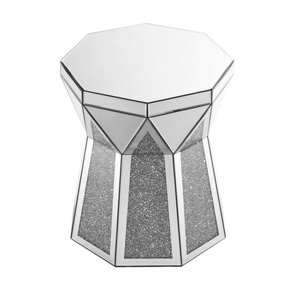 Drum style coffee table with mirror crystal inlay, polygonal silver decorative table, modern design luxury modern furniture, 20 inch (about 50 centimeters) low coffee table, suitable for living room - luxuryhomedecoridea.com