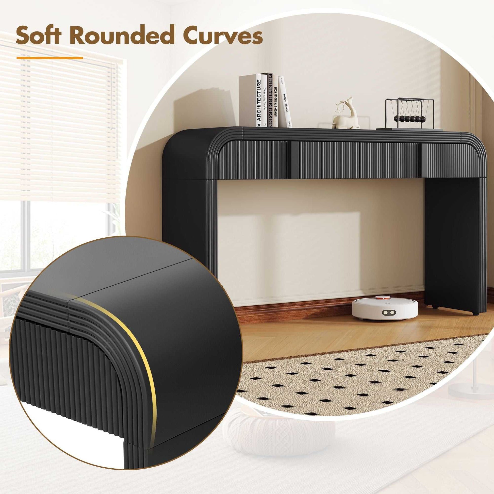 Unique Modern Rounded Silhouette and Smooth Surface Console Table with 2 Drawers for Living Room and Entryway - luxuryhomedecoridea.com