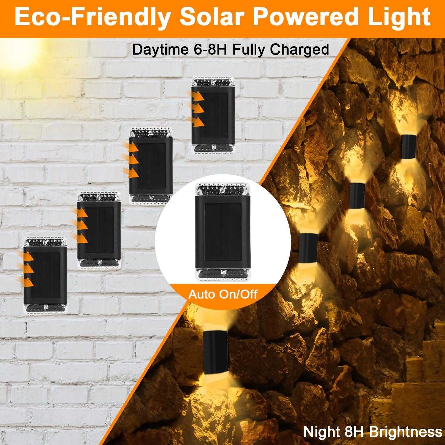 4Pack Solar Powered Wall Sconce Light IP55 Waterproof Rechargeable Optical Sensor Lamp Warm Yellow Lighting Lamp for Outdoor Fence Path Deck Patio - luxuryhomedecoridea.com