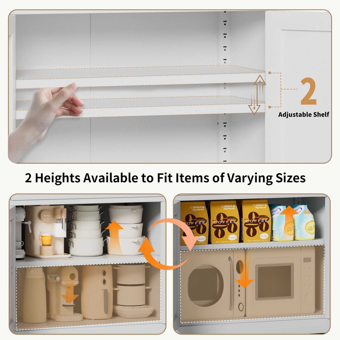 71 "High White Steel Kitchen Pantry Storage Cabinet with Large Countertop, Adjustable Shelves, Drawers and Hooks, Heavy-duty Modern Style Cabinet - luxuryhomedecoridea.com