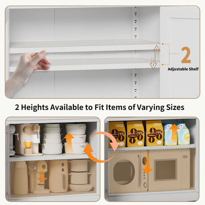 71 "High White Steel Kitchen Pantry Storage Cabinet with Large Countertop, Adjustable Shelves, Drawers and Hooks, Heavy-duty Modern Style Cabinet - luxuryhomedecoridea.com