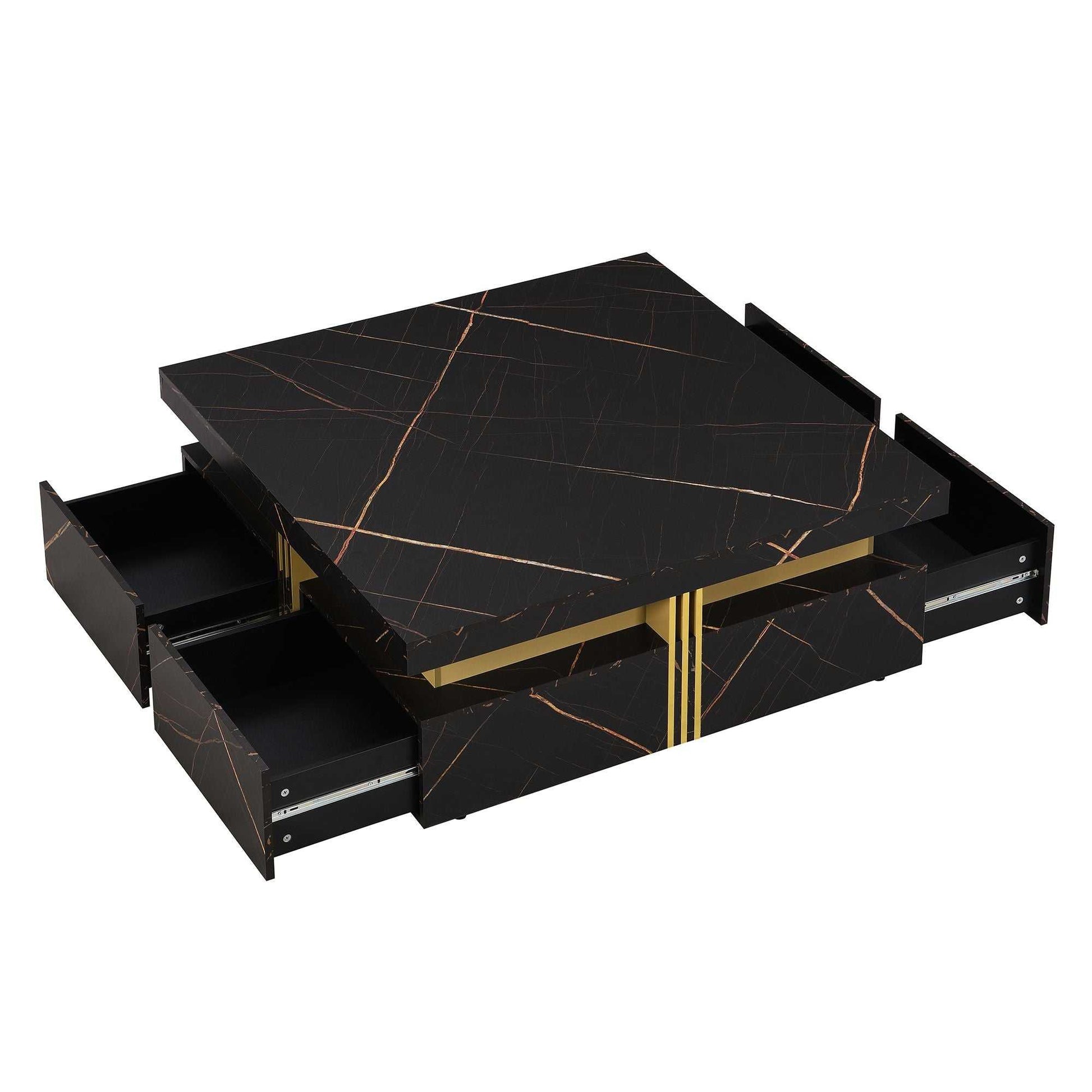 Modern Black Square Storage Coffee Table With 4 Drawers - luxuryhomedecoridea.com