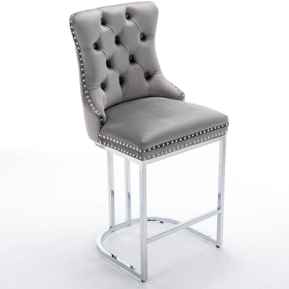26" Counter Height Bar Stools Set of 2, Modern Velvet Barstools with Button Back&Rivet Trim Upholstered Kitchen Island Chairs with Sturdy Chromed Metal Base Legs Farmhouse Bar Stools, (Gray,2 Pack) - luxuryhomedecoridea.com