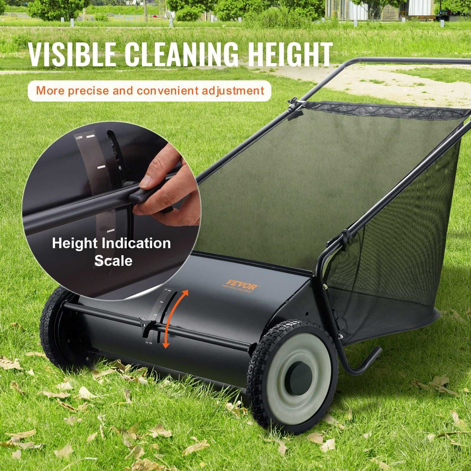 VEVOR Push Lawn Sweeper, 26-inch Leaf & Grass Collector, Strong Rubber Wheels & Heavy Duty Thickened Steel, Durable to Use with Large Capacity 7 cu. ft. Mesh Collection Hopper Bag, 4 Spinning Brushes - luxuryhomedecoridea.com