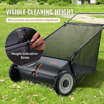 VEVOR Push Lawn Sweeper, 26-inch Leaf & Grass Collector, Strong Rubber Wheels & Heavy Duty Thickened Steel, Durable to Use with Large Capacity 7 cu. ft. Mesh Collection Hopper Bag, 4 Spinning Brushes - luxuryhomedecoridea.com