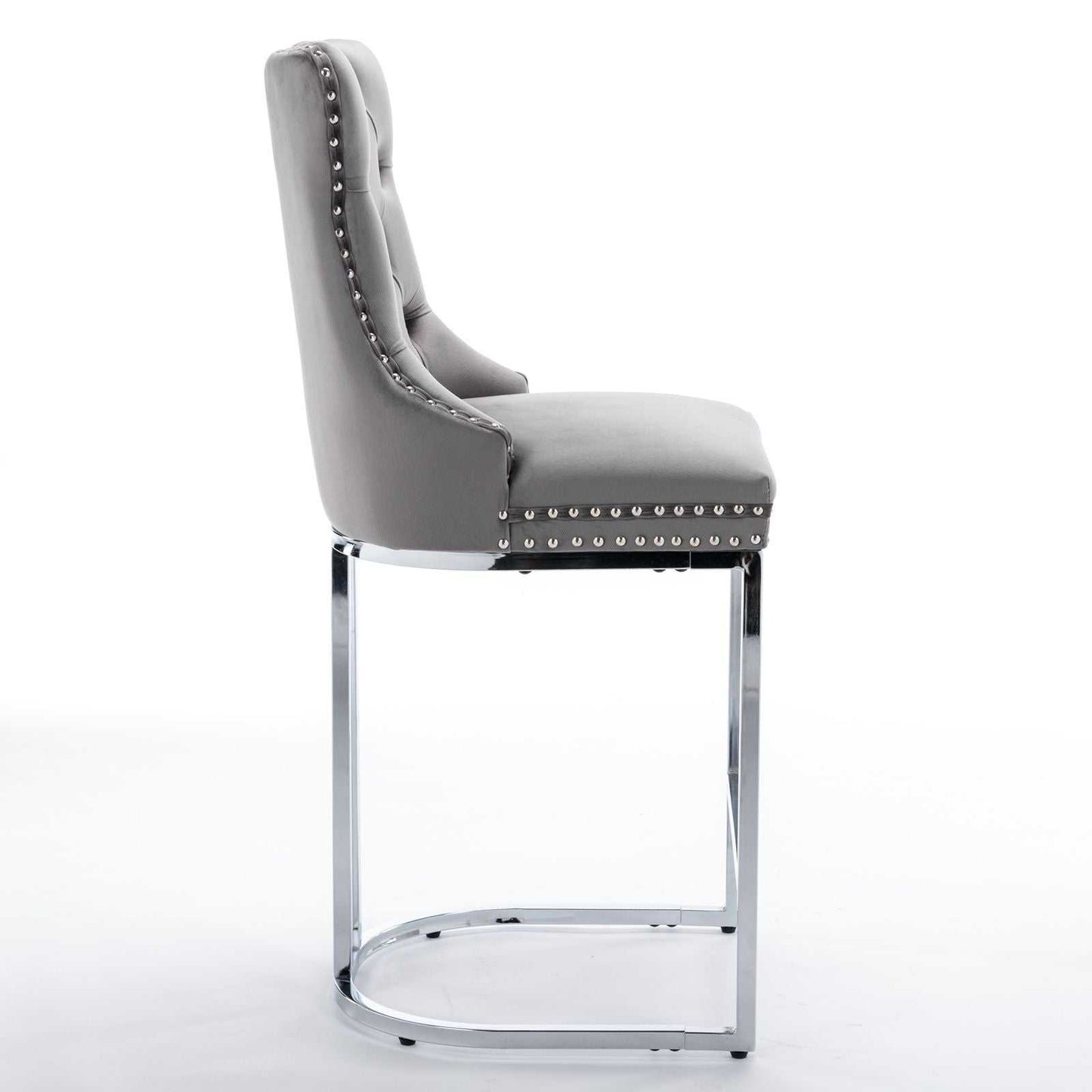 26" Counter Height Bar Stools Set of 2, Modern Velvet Barstools with Button Back&Rivet Trim Upholstered Kitchen Island Chairs with Sturdy Chromed Metal Base Legs Farmhouse Bar Stools, (Gray,2 Pack) - luxuryhomedecoridea.com