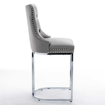 26" Counter Height Bar Stools Set of 2, Modern Velvet Barstools with Button Back&Rivet Trim Upholstered Kitchen Island Chairs with Sturdy Chromed Metal Base Legs Farmhouse Bar Stools, (Gray,2 Pack) - luxuryhomedecoridea.com