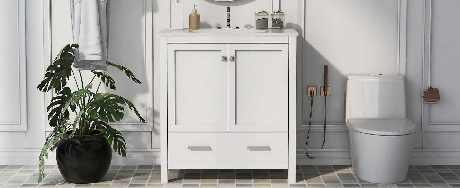 30" Bathroom Vanity with Single Sink, Combo Cabinet Undermount Sink, Bathroom Storage Cabinet with 2 Doors and a Drawer, Soft Closing, Multifunctional Storage, Solid Wood Frame - luxuryhomedecoridea.com