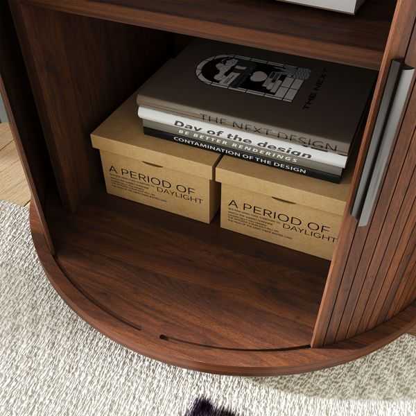 Mid Century Modern Cylinder End Table with Built-in Charging Station & Sliding Door, 2-Tier Storage Round Nightstand with USB Ports, Walnut Bedside Table for Living Room, Bedroom, Entryway - luxuryhomedecoridea.com