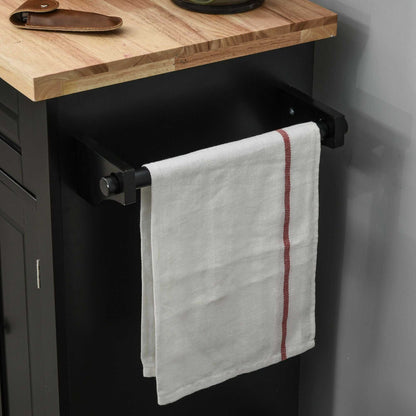 Kitchen Island Cart with Rubber Wood Top, Rolling Kitchen Island Table on Wheels with Drawers, Adjustable Shelves, Spice Rack and Towel Rack for Dining Room, Black - luxuryhomedecoridea.com