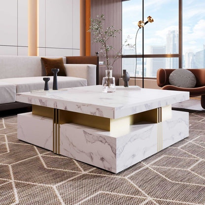 Modern Square Storage Coffee Table With 4 Drawers - luxuryhomedecoridea.com