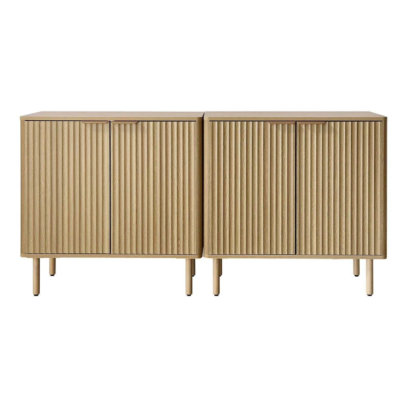 Coffee Bar Cabinet, Mid Century Fluted Coffee Bar Table with 2-Tier Storage, Buffet Stand Cabinet with 4 Barn Doors, Sideboard Buffet Station for Living Room, Entryway, 31.5x14.7x31.5 in(Single) - luxuryhomedecoridea.com