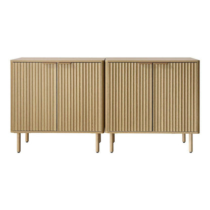 Coffee Bar Cabinet, Mid Century Fluted Coffee Bar Table with 2-Tier Storage, Buffet Stand Cabinet with 4 Barn Doors, Sideboard Buffet Station for Living Room, Entryway, 31.5x14.7x31.5 in(Single) - luxuryhomedecoridea.com