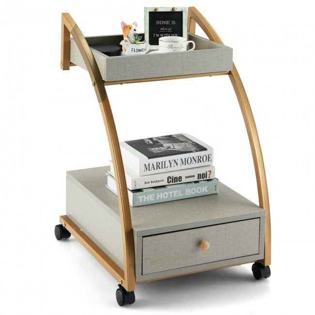 Modern C-shaped Frame Tray With Storage Drawer Nightstand End Table - luxuryhomedecoridea.com