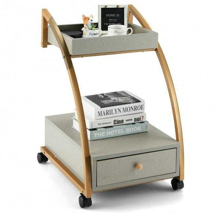 Modern C-shaped Frame Tray With Storage Drawer Nightstand End Table - luxuryhomedecoridea.com
