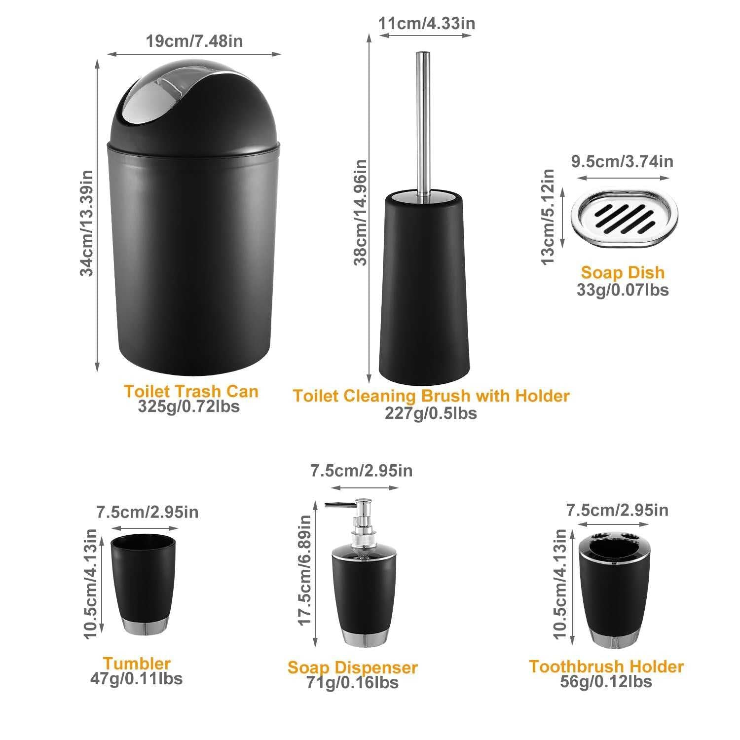 Bathroom Accessories Set 6 Pcs Bathroom Set Ensemble Complete Soap Dispenser Toothbrush Holder - luxuryhomedecoridea.com