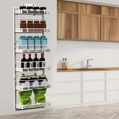 10LBS Loading 6-Tier Over the Door Pantry Organizer, Large Metal Door Spice Rack, Hanging Heavy-Duty Pantry Door Storage Shelf Easy Install Behind Door Storagefor Kitchen and Bathroom, Black - luxuryhomedecoridea.com