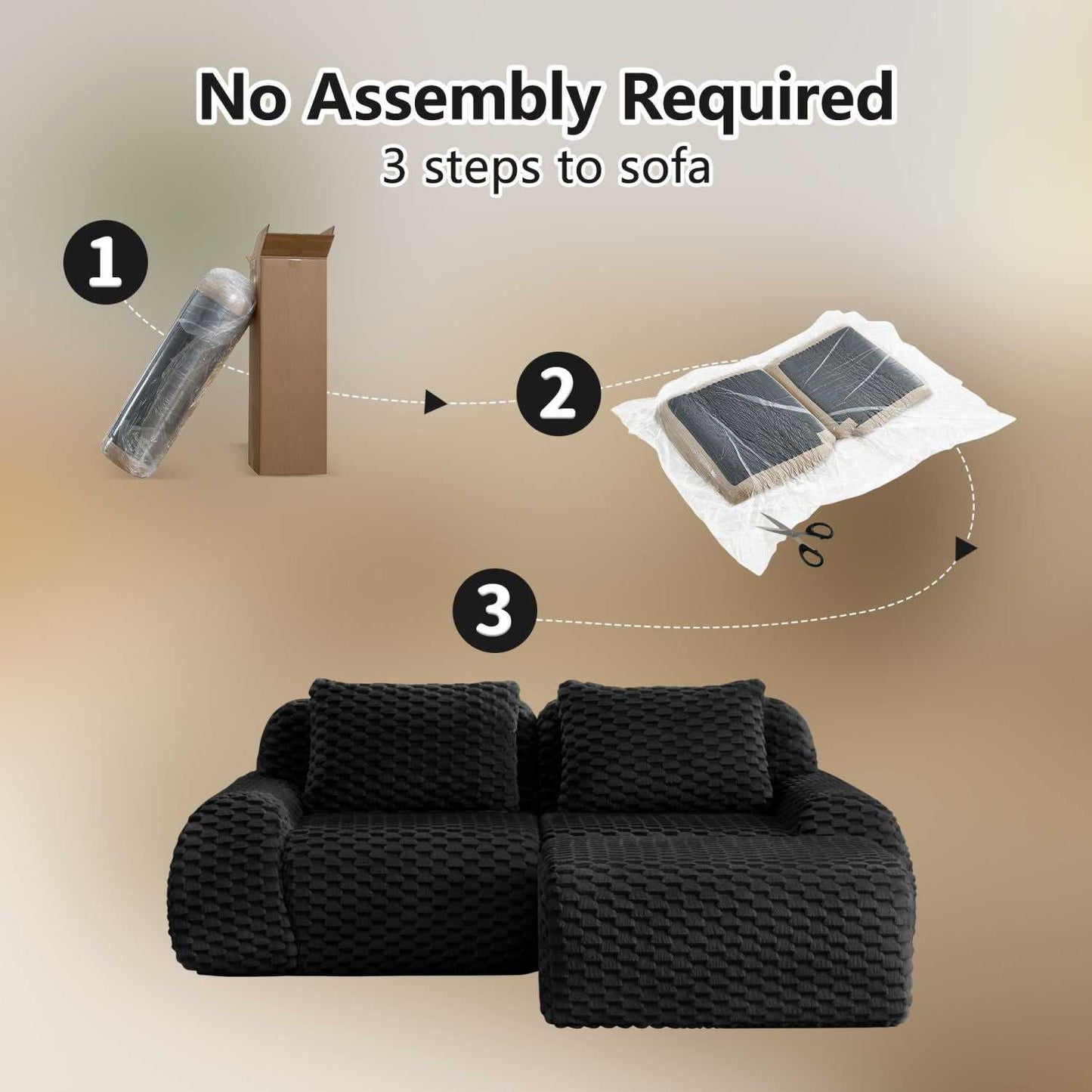 82" Modern L-Shaped Modular Sectional Sofa for Living Room,Flannelette Fabric,Oversized 2-Seater Couch,Deep Seat,Boneless sofa,Movable Ottoman,Buckle connection,Anti-slip Design,No Assembly,Black - luxuryhomedecoridea.com