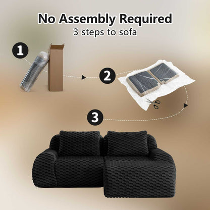 82" Modern L-Shaped Modular Sectional Sofa for Living Room,Flannelette Fabric,Oversized 2-Seater Couch,Deep Seat,Boneless sofa,Movable Ottoman,Buckle connection,Anti-slip Design,No Assembly,Black - luxuryhomedecoridea.com