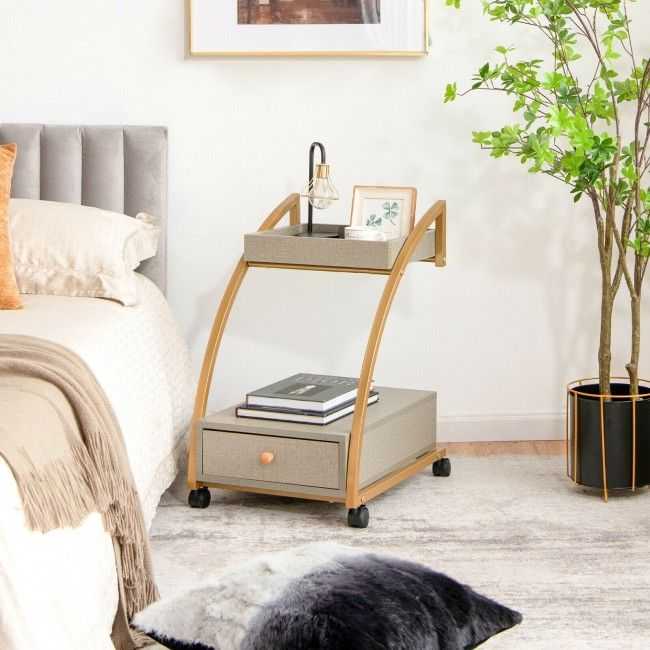 Modern C-shaped Frame Tray With Storage Drawer Nightstand End Table - luxuryhomedecoridea.com