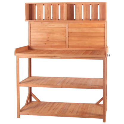 65" Large Wooden Farmhouse Rustic Outdoor Potting Bench Table; Patio Workstation; Garden Potting Bench with 4 Storage Shelves and Side Hook - luxuryhomedecoridea.com