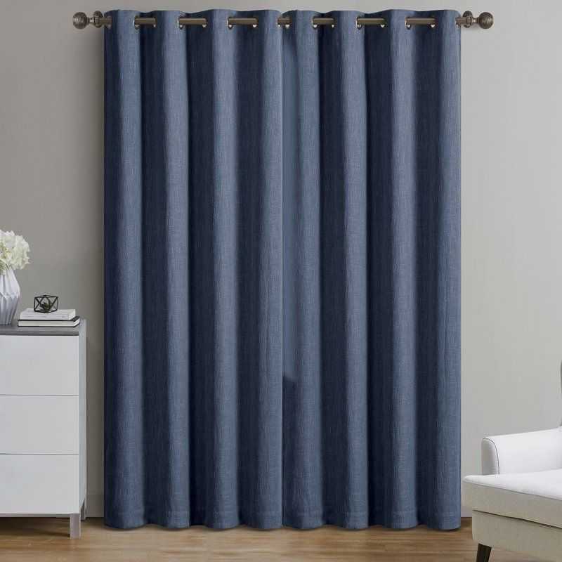 Woven Textured Grommet Blackout Curtain Panel, 1-Piece, Blue, 50" W x 84" L - luxuryhomedecoridea.com