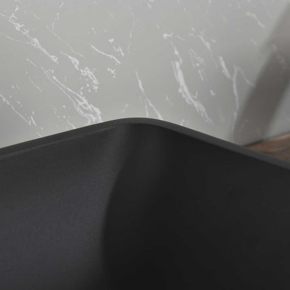 14.38" L -22.25" W -4-3/8 in. H Matte Shell Glass Rectangular Vessel Bathroom Sink in Black with Faucet and Pop-Up Drain in Matte Black - luxuryhomedecoridea.com