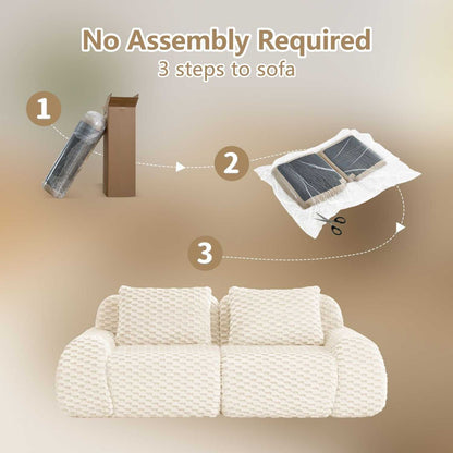 82" Modern Modular Sectional Sofa - Cream Flannelette 2-Seater Couch with Deep Seat - luxuryhomedecoridea.com